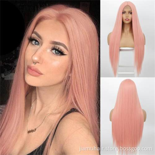 Synthetic Cosplay Wig Long Straight Middle Part Hair Blonde Pink Black Heat Resistant Fiber Long Hair Wigs